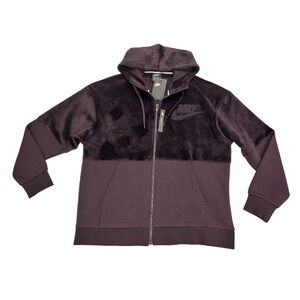 Nike Hoodie Men  Large Burgundy Purple Full Zip Velour Logo Statement Loose Fit